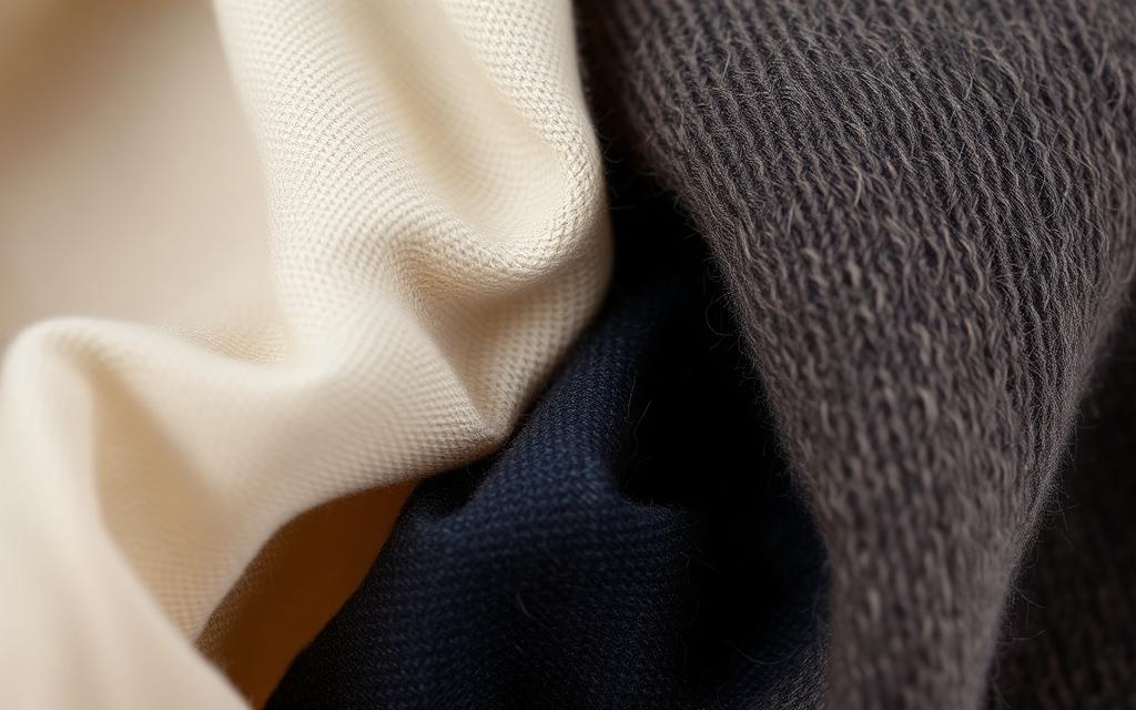 Close-up of two textured fabrics gently meeting
